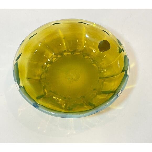 Vintage Murano Art Glass Camer MCM Yellow Blue Small Footed Bowl - Picture 5 of 15